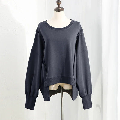 Oversized 100% Cotton Women Sweatshirts Long Sleeve Patchwork Open Side Streetwear Harajuku Pullovers Autumn Clothes For Women