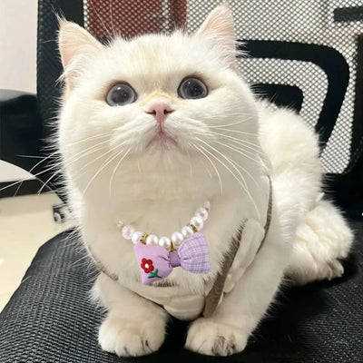 Pet Dog Accessories Bow Pet Necklace Decoration, Pearl Pet Collar Cat Dress Up Necklace