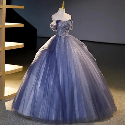 French Style Off Shoulder Wedding Dresses For Bride Gowns Princess Ball Gown Slim Waist Sequined Luxury Shinny Evening Dress