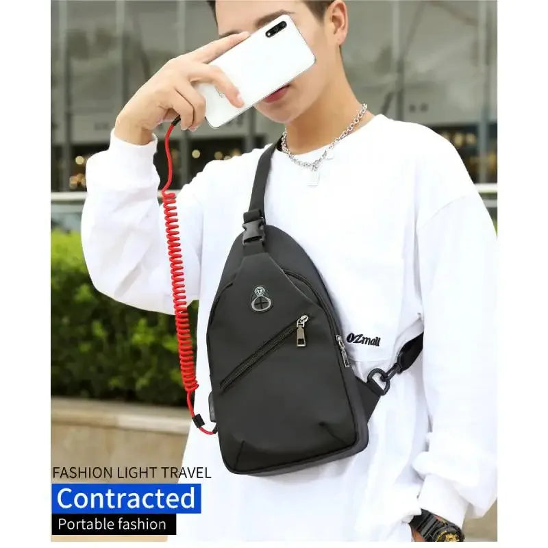Men Fashion Laptop Waist Packs Trendy Computer Chest Bag Usb Shoulder Bag Leisure Chest Bag Large Capacity Crossbody Bag