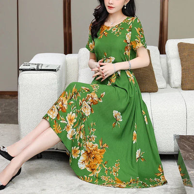 New Fashion 2024 Print Summer Dresses For Women Short Sleeve O-Neck Elegant Summer Dress Woman Clothing