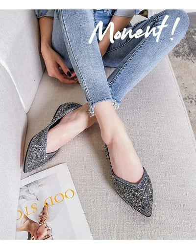 Women's Ballet Rhinestones Flats Female Plus Size 43 Slip on Boat Shoes Chaussure