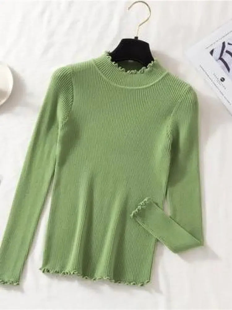Mock Neck Clothes Knitted Woman Sweaters Pullovers Autumn Winter Basic Women's Jumper Slim Somen's Sweater Pull Long Sleeve