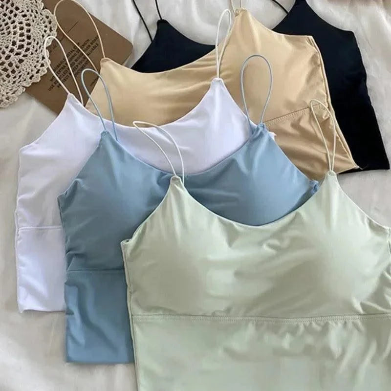 Women Summer Vest Tops Sleeveless Cotton Bustier with Pads