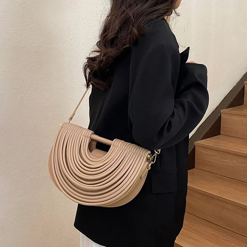 Handbags for Women 2025 New Gold Luxury Designer Brand Handwoven Noodle Bags Rope Knotted Pulled Half Moon Silver Evening Clutch