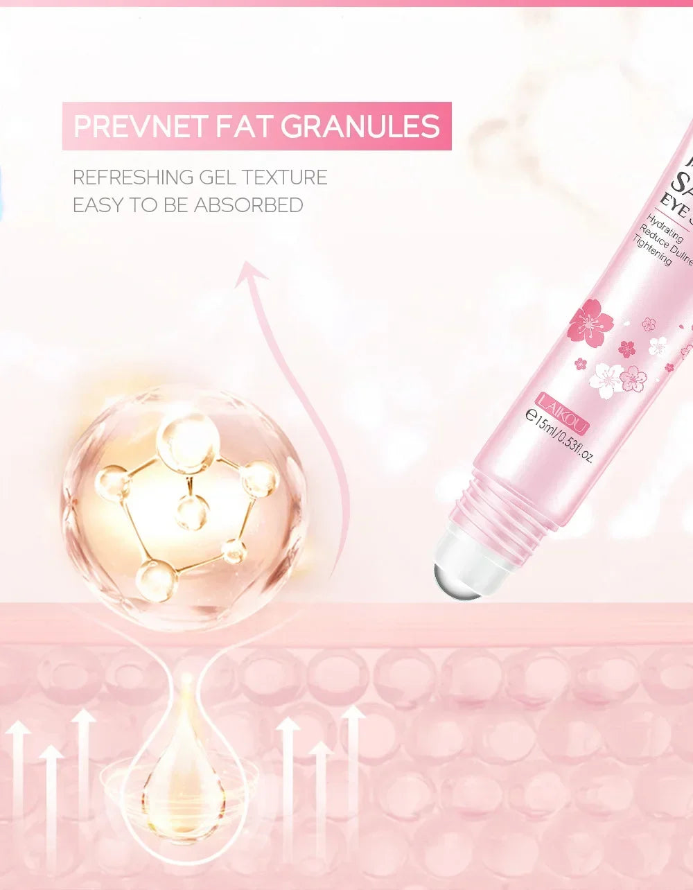 LAIKOU Sakura Eye Serum Eye Roller Massage Hyaluronic Acid Skin Care Eye Bags Cream Moisturizing Dark Circles 15ml