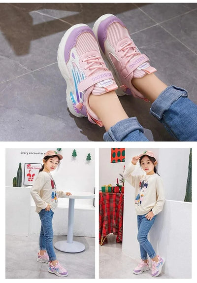 Children's Sports Shoes for Boys Girls Running Sneakers Air Mesh Fashion Classic Boys Casual Shoes Breathable White Blue Pink