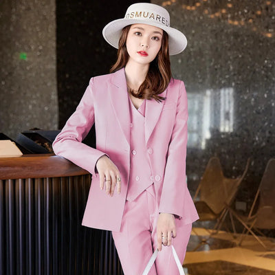 Sets for Women 3 Pieces Autumn Fashion Peak Lapel Long Sleeve Blazer Vest & Elegant High Waist Work Pants Set Daily Office Lady