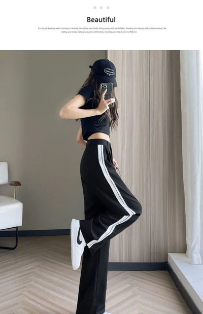 Wide-leg Pants for Women in Spring and Autumn High Waist Loose Straight Slim Striped Floor-moving Suit Pants