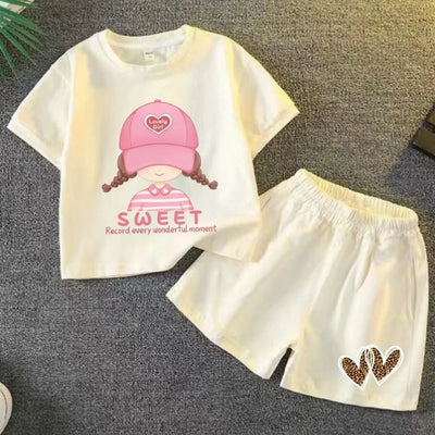 Summer Baby Clothes Set Kid Girls Cartoon Printed Short Sleeve T-Shirts Top And Shorts Bottom 2 Pieces Suit Children Tracksuits