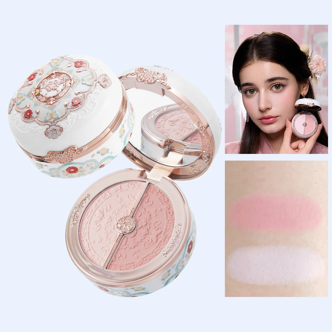 Flower Knows Butterfly Cloud Blush Duo Waterproof Long Lasting High Pigment Highlighting Powder Natural Glow Vegan Makeup