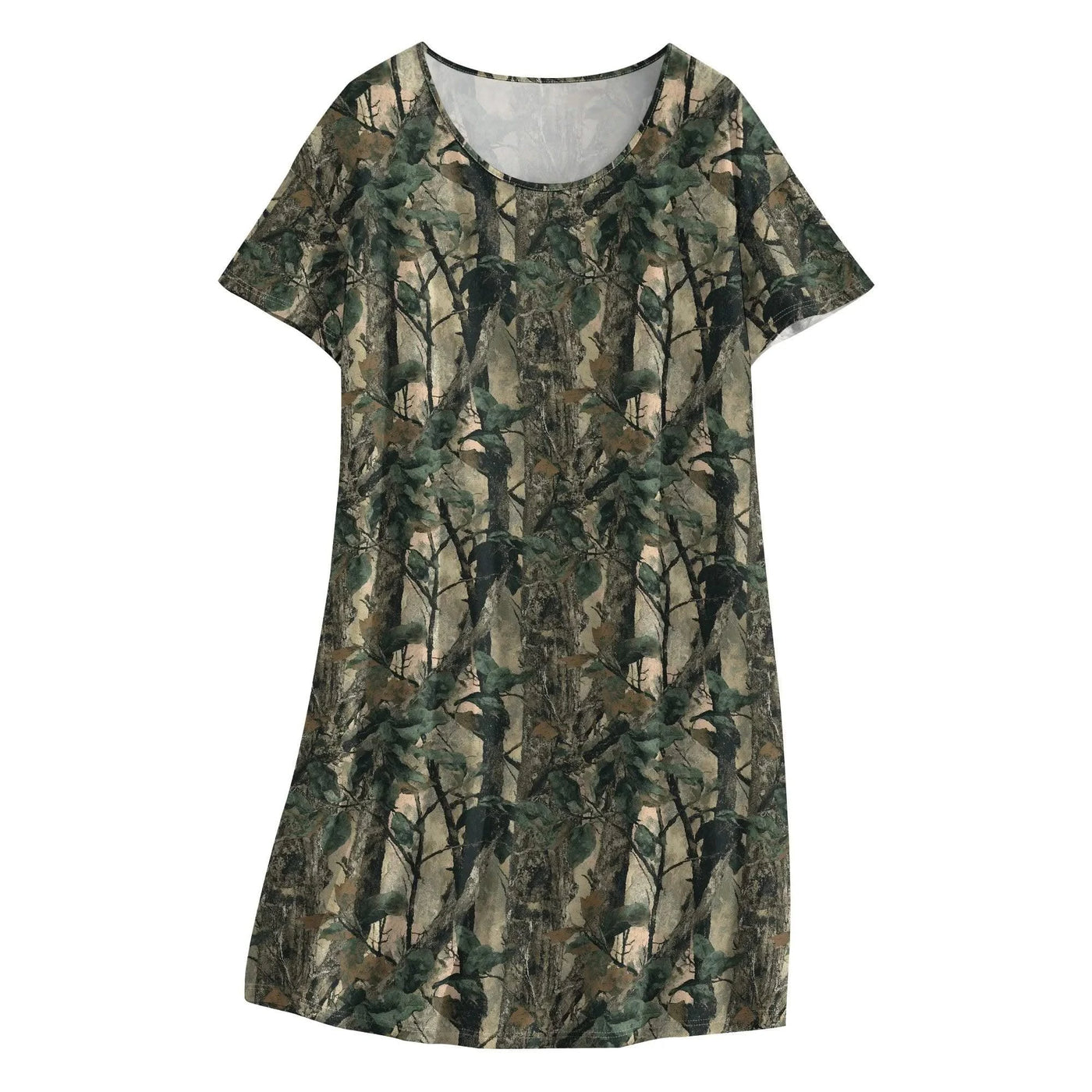Women's Camo Print T-Shirt Dress Hunting Forest Graphic Casual Outdoor Tunic Fall Style S-3XL