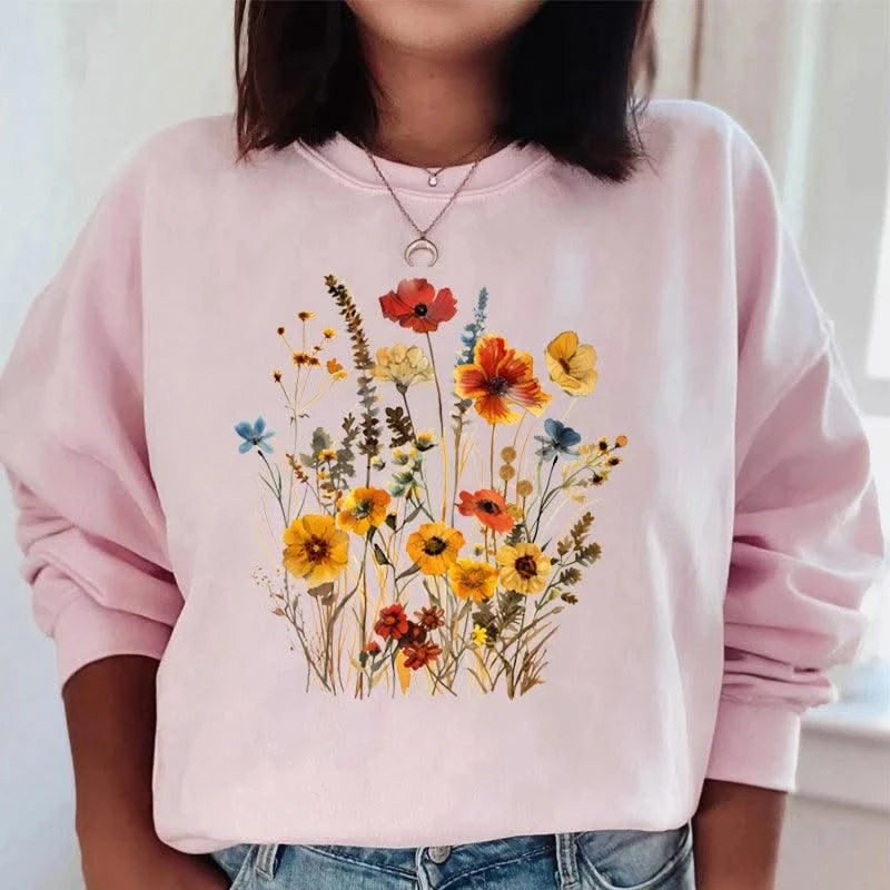 Women's Sweatshirts Wildflowers Boho Vintage Flower Design Hooded