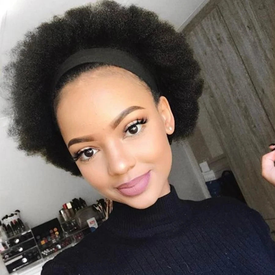 Short Curly Headband Wig Human Hair Wigs For Women Afro Kinky Curly Full Machine Made Brazilian Remy CheapTurban Wigs Wigs