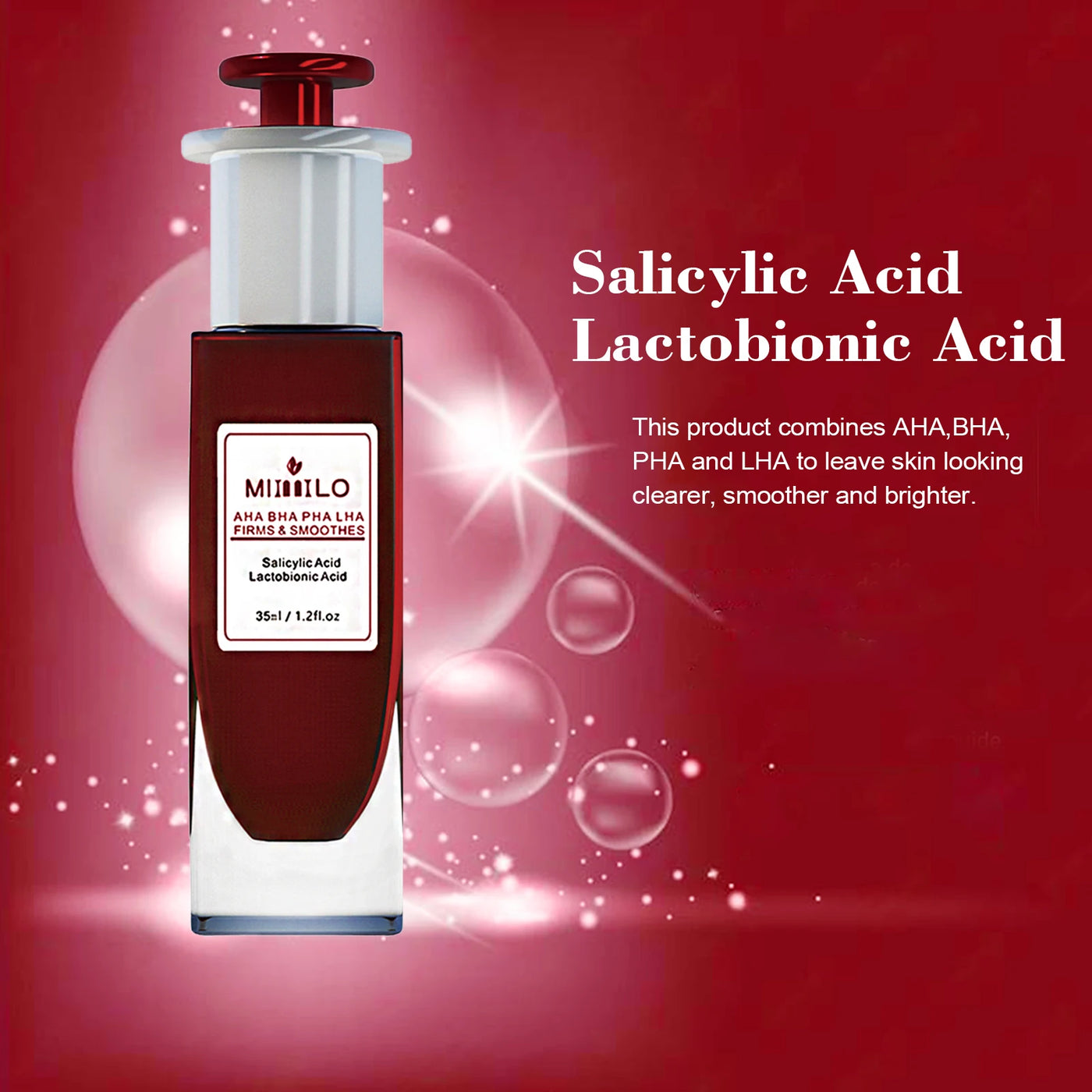 Salicylic Acid serum, gently exfoliates dead skin cells,  AHA, BHA, PHA and LHA, contains glycolic acid, aloe vera leaf