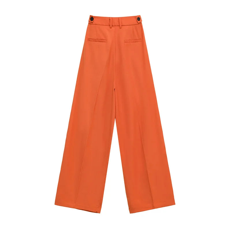 Women's Trousers New Summer 2025 Orange Mid Rise Simple Trousers Casual Commute Stylish Versatile