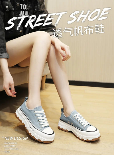 Fashion Designer Women Canvas Shoes Summer New High Platform Sneakers Female Casual Tennis Shoe Increase All-match Zapatos Mujer