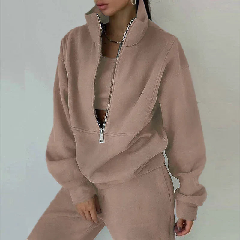Autumn Winter Women Tracksuits Two Piece Outfits Fleece Lined Zipper Sweatshirt High Waist Pants Sets Female Sport Suits 2024