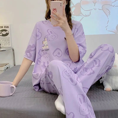 Women's New Pajamas Loungewear Set Women's Spring Summer Loungewear Can Be Worn Outside Plus Size Loose Casual Loungewear