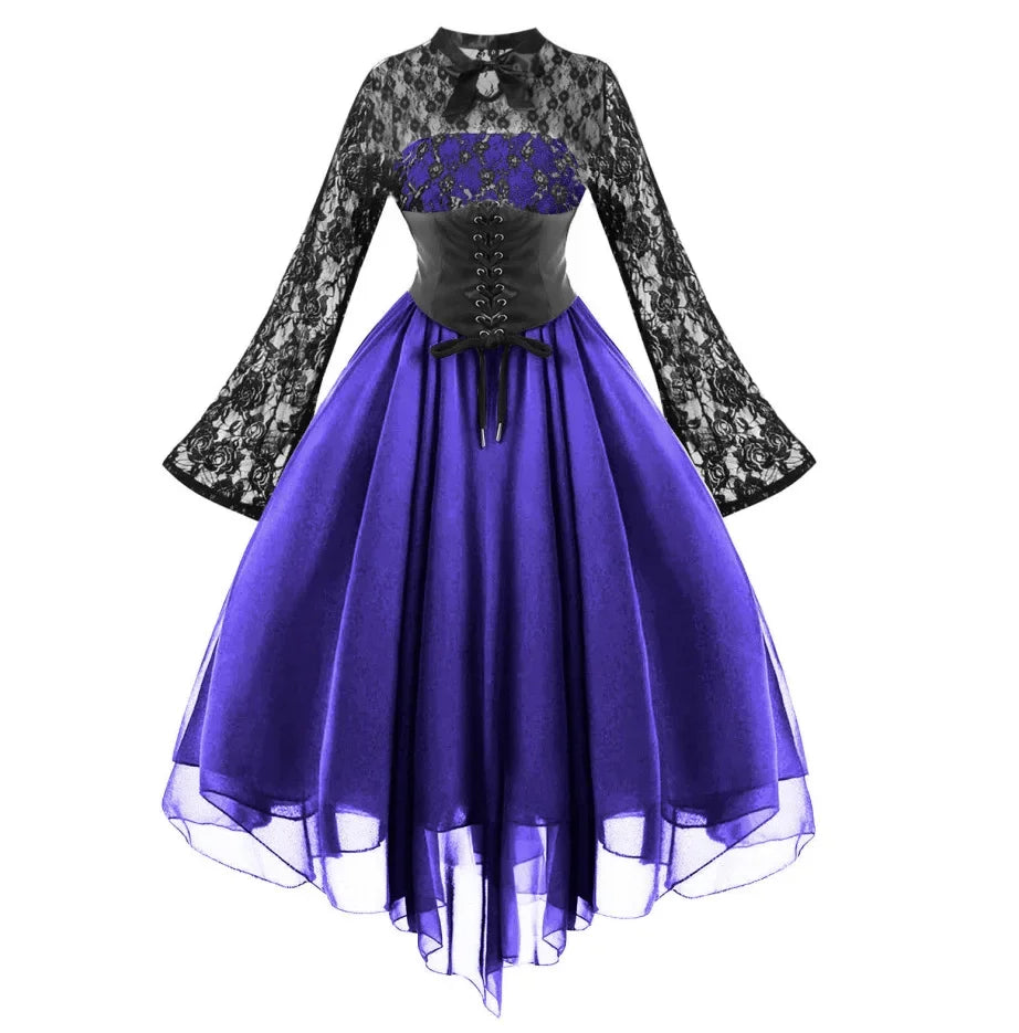 Renaissance Court Gown Victorian Medieval Costume Women Halloween Cosplay Full Sleeve Lace Dress Birthday Party Princess Suit