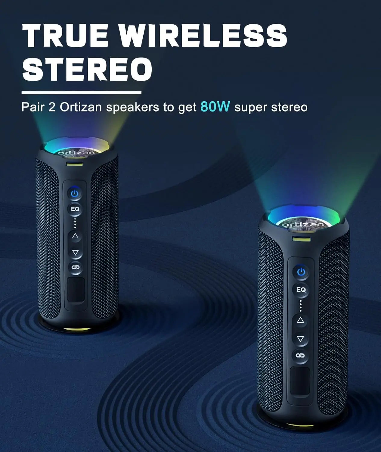 Bluetooth Speaker Wireless,IP67 Waterproof Portable Speaker with Lights,40W Loud Stereo Sound, TWS Pairing, BT5.3, Camping/Home