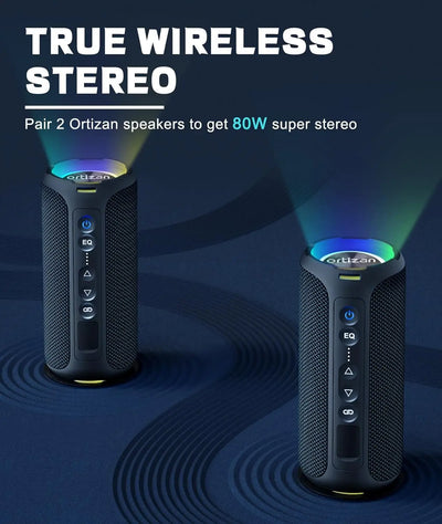 Bluetooth Speaker Wireless,IP67 Waterproof Portable Speaker with Lights,40W Loud Stereo Sound, TWS Pairing, BT5.3, Camping/Home