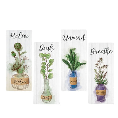 Wall Plate Wooden Floral Wall Art Rustic Style Decorative Plants Hanging Sign Handmade Wall Decor Paintings Bathroom Decor