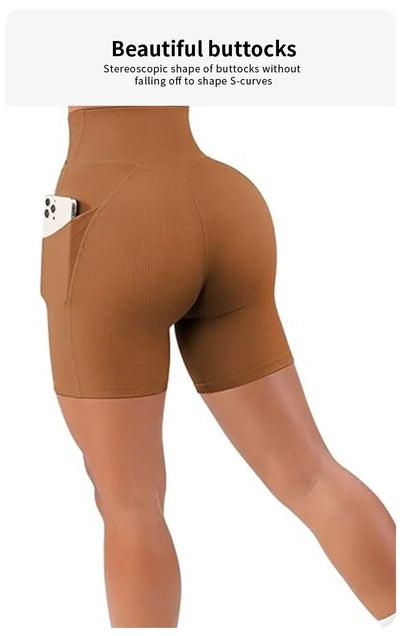 Sports Short Women Cross Workout Yoga Shorts with Pockets 5" High Waist Booty Biker Short
