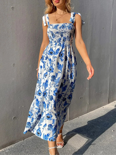 2025 New Summer Dresses for Women Sexy Print Spaghetti Strap Women Dress A-LINE Long Dress Women Vestidos De Verano Mujer Q110