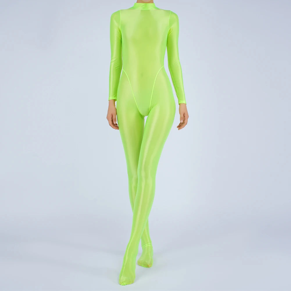 Sexy Womens Glossy Shiny Silky Tights Swimsuit Leggings Bodysuit Jumpsuit Ladies Elasticity Breathable Leotard Sleeping Romper