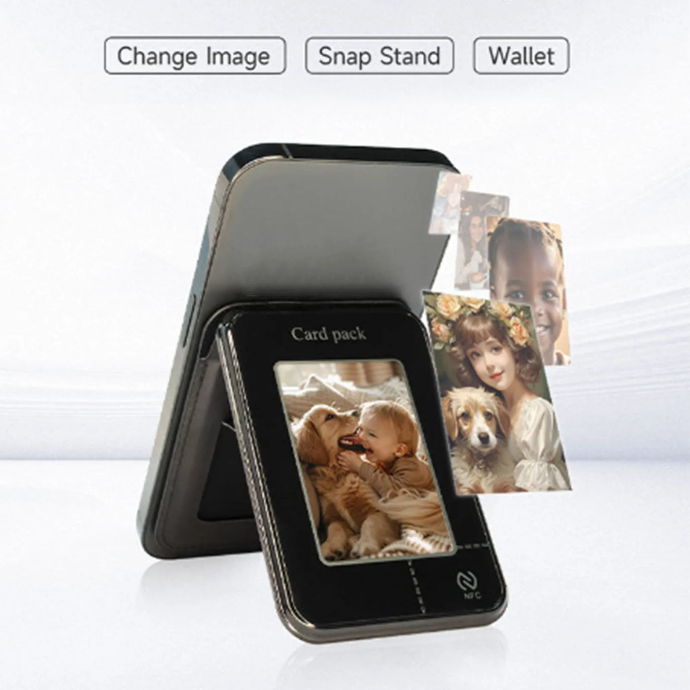Magnetic Phone Card Wallet Holder Compact DIY Projection Multifuncitonal NFC Magnetic Phone Wallet Ink Screen for Mobile Phone