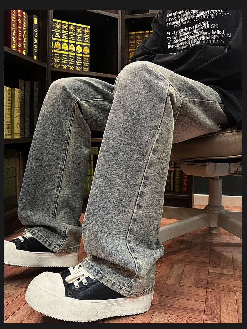 Autumn New Men's Jeans Baggy Straight Wide Leg Male Fashion Vintage Denim Pants Men Youth Popular Brand Streetwear Jean Trousers