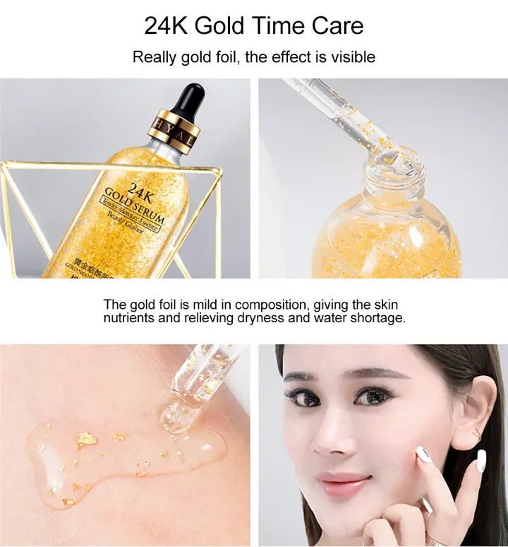 24K Gold Hyaluronic Acid Serum for Face Anti-wrinkle Anti-aging Brightening Moisturizing skincare Facial Serum Essence Face Care