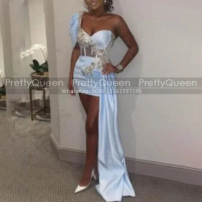 One Shoulder Short Bridesmaid Dresses With Appliques Waistline Cap Sheath Customized Mini Wedding Party Dress For Women