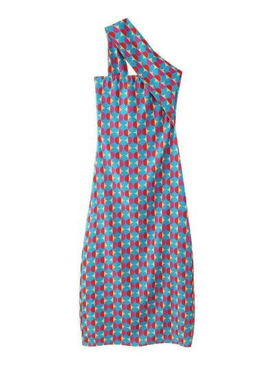 2025 Summer Dresses For Women Fashion Printed Geometric Pattern Slim Halter Neck Dress
