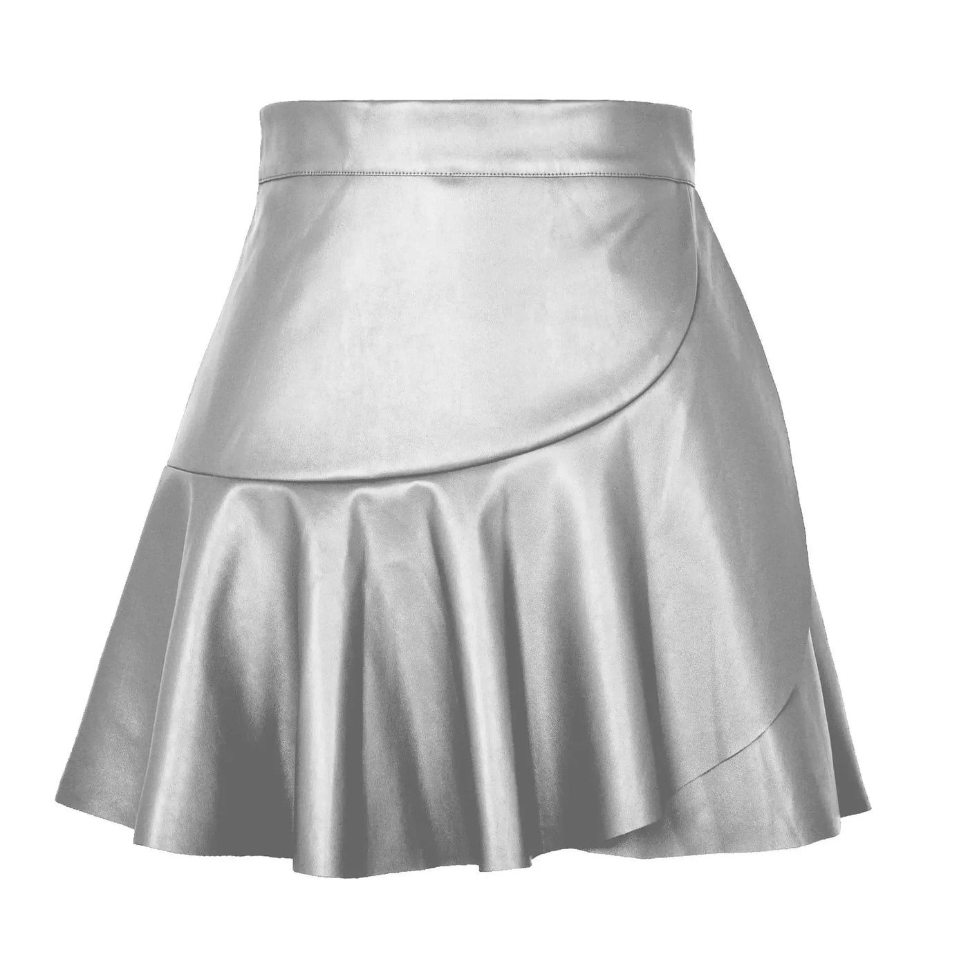 Women Ruffle High Elastic Waist PU Leather Skirts Summer Lady Irregular Clubwear Vestidos LDY-WW5529