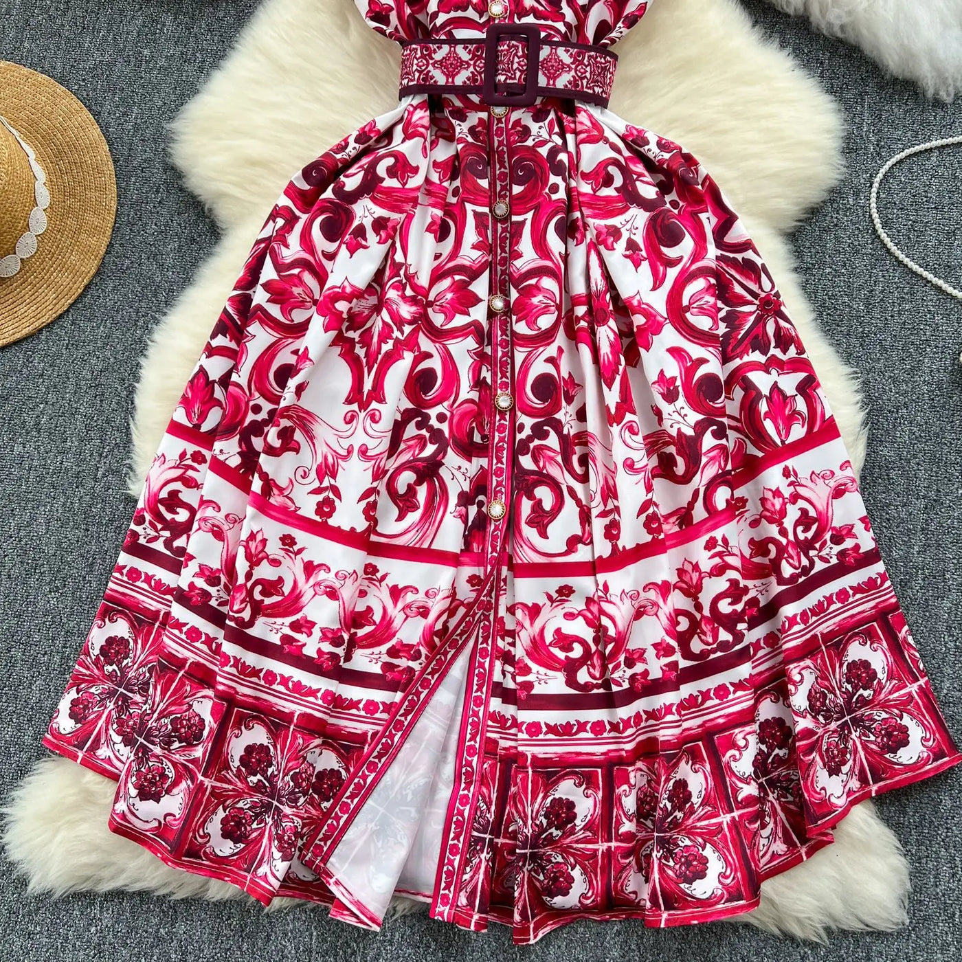 Summer Print Dress Women Sleeveless Elegant High Waist A-line Long Dresses for Women