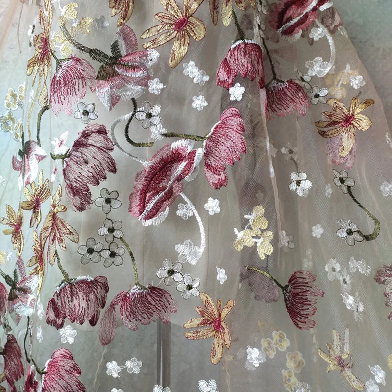 Haute Couture Tulle Mesh Lace Embroidery women's Wedding Dress Fabric Curtain DIY Gauze Skirt Sewing Stitching Material Cloth