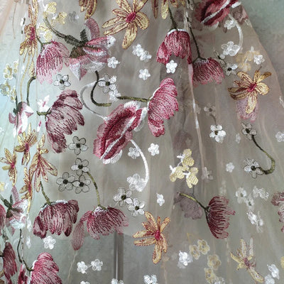 Haute Couture Tulle Mesh Lace Embroidery women's Wedding Dress Fabric Curtain DIY Gauze Skirt Sewing Stitching Material Cloth