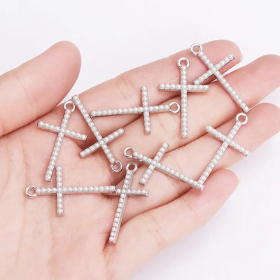 Mixed 10Pcs Pearl Zircon Cross Charms Crucifix Pendant Jewelry Making Supplies Diy Luxury Necklaces Earrings Accessories Gift
