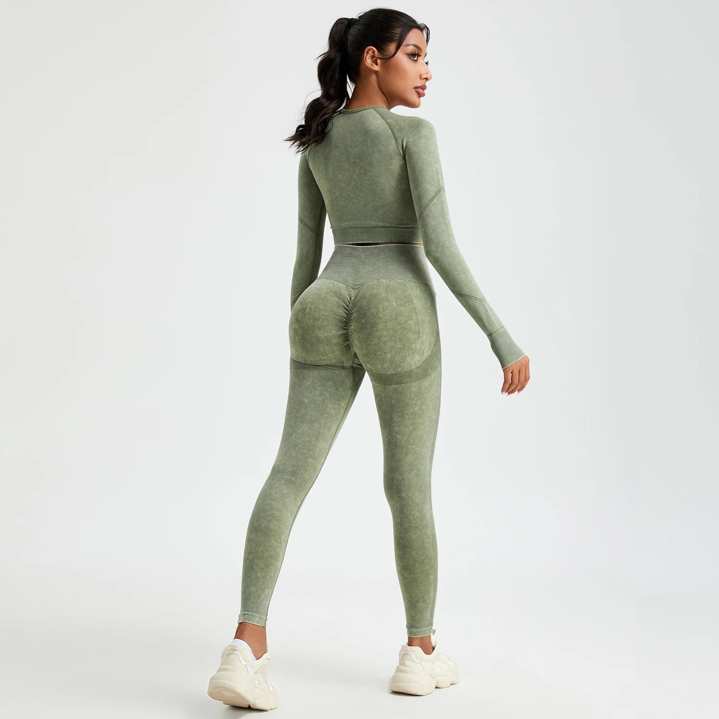 Women's Long Sleeves Round Neck Wash Exercise Activewear Sport Tops Skinny Stretch Activewear Running Wear