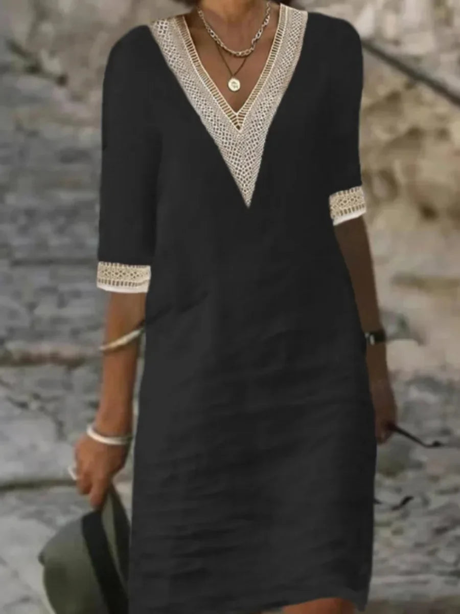 Women's Casual Midi Dresses 2025 Spring/summer Lace Cotton Linen White Dress Robes Vestido Branco Vestidos Vestidos De Mujer