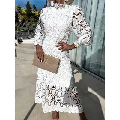 2024 Dresses for Women Party Puff Sleeve Long White Dress Lace High Waist Spring Elegant Y2k Evening Dress Formal Vestidos