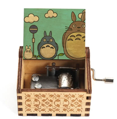 Wooden painted music box, Totoro music gift, ornament, light luxury wooden hand cranked music box