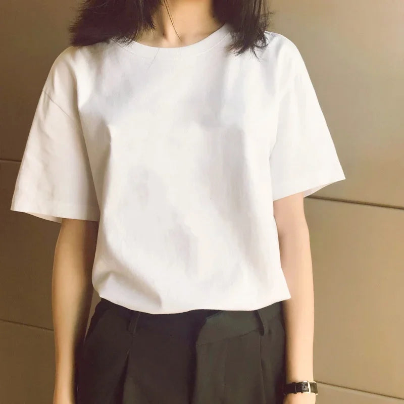 Oversized Summer T Shirts for Women Men White and Black Casual Female Korean Streetwear Tees Unisex Basic Solid Young Cool Tops