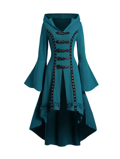 Dressfo 2024 New Women's Coats Punk Gothic Hooded Coat Plain Color Lace Up Zip Coat Black Tops Trench Coat Gabardina