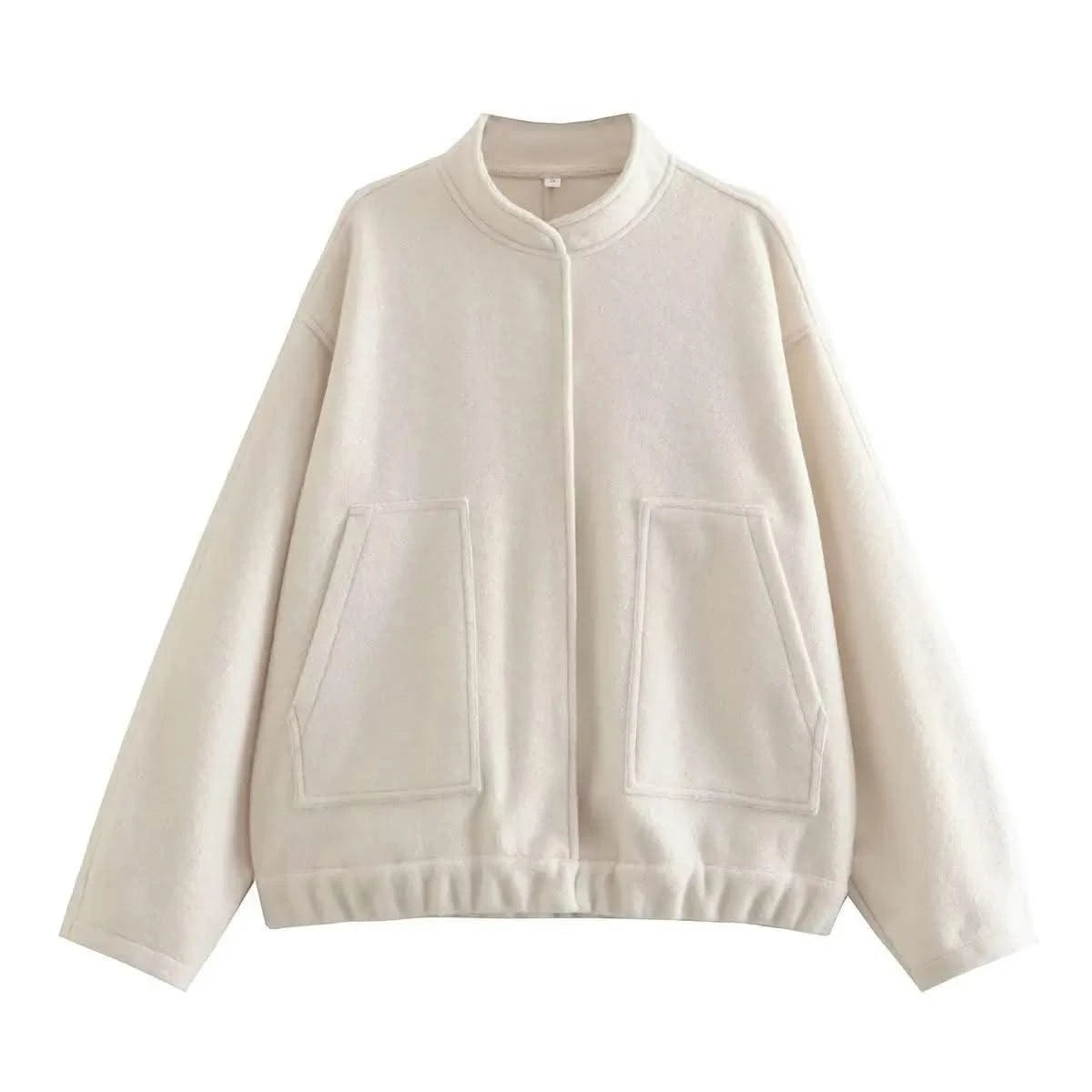 Woman's Oversized Bomber Jacket Autumn New Round Neck Long Sleeve Pocket Hidden Button Loose Jackets Coat Female Outerwear