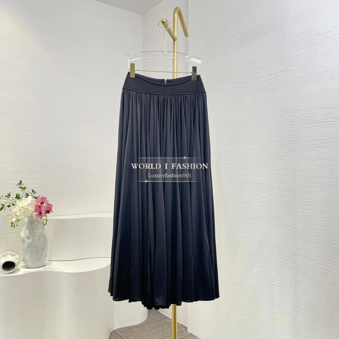 Woman Clothing Black Long Sleeve Blouse Tops and Midi Skirt Set