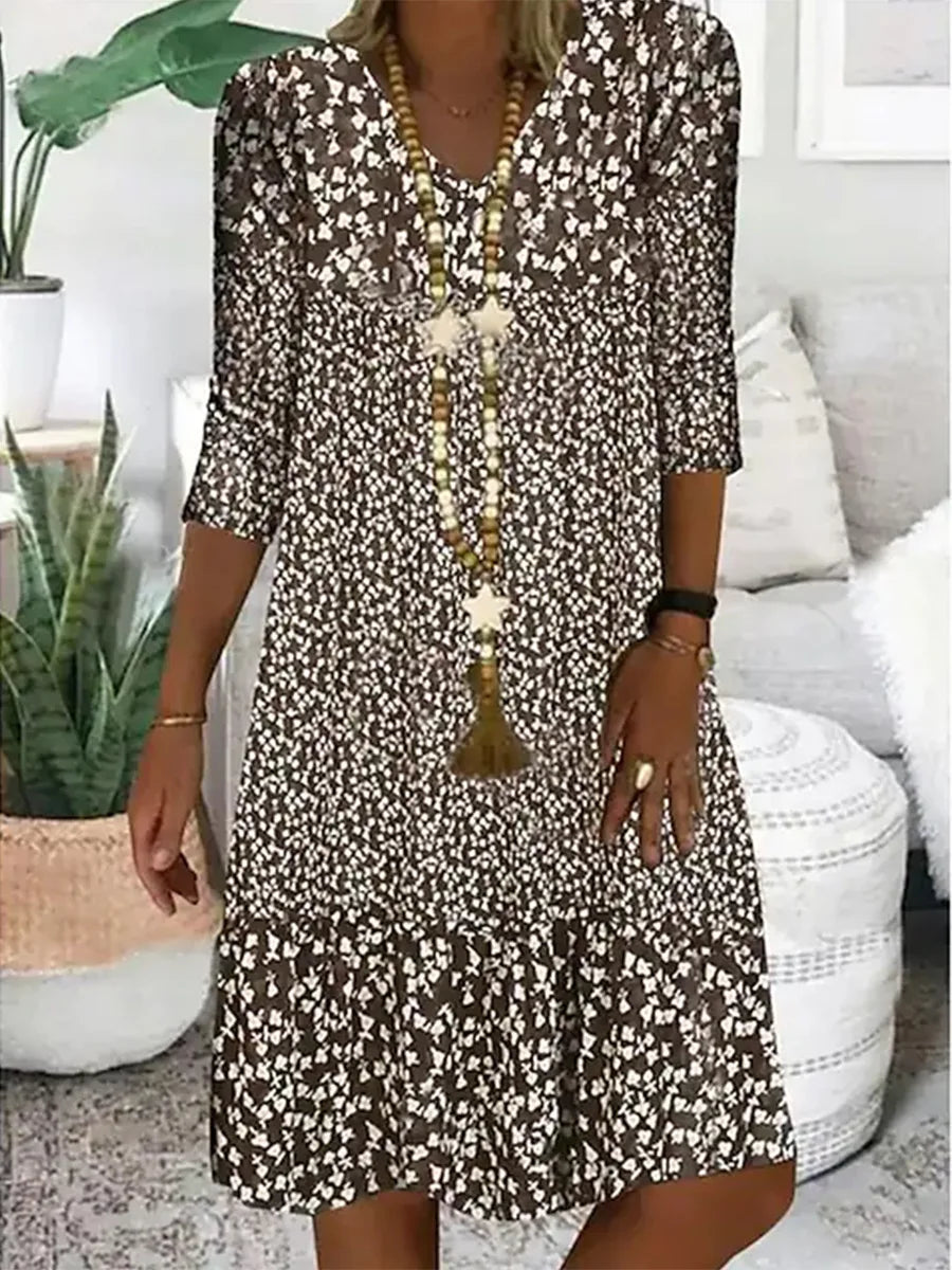 Summer Women Dress Print V-neck Loose Midi Casual Oversize Dresses Female Summer New Elegant Fashion Beach Ladies Clothes
