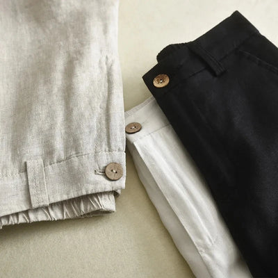 Women's Cotton Linen Straight Trousers Elastic High Waist Wild Wide Leg Pants Female Spring Summer Solid Color Loose Linen Pants